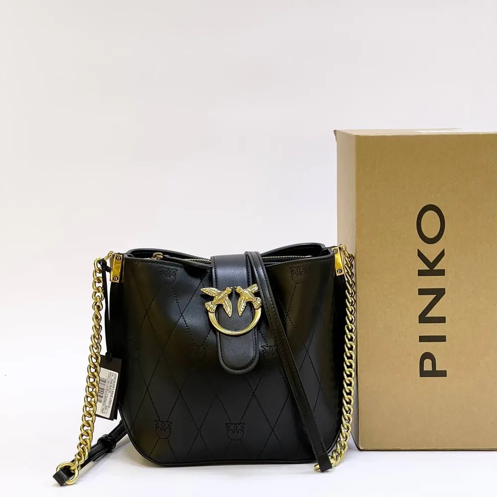 Сумка Pinko Love Bag Leather Crossbody – Черная кожаная сумка с узором